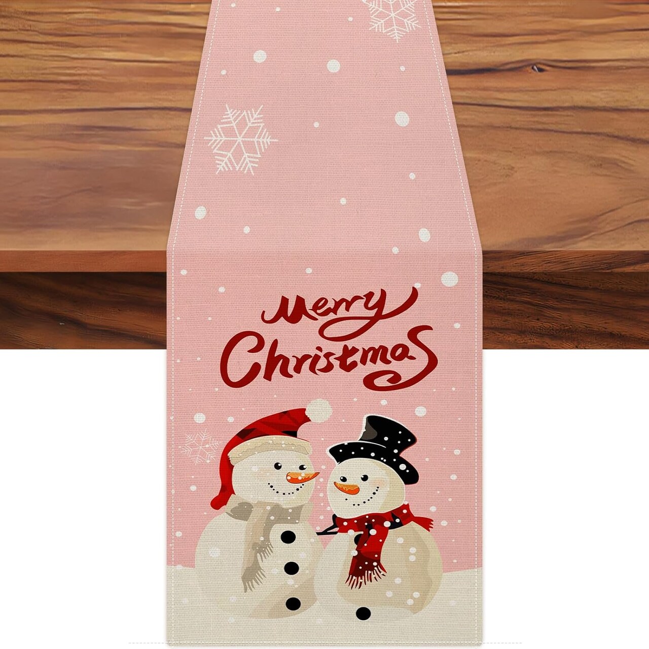 Linen Pink Table Runner, Seasonal Winter Holiday Kitchen Dining Table Decoration for Indoor Outdoor Home Party Christmas Table Runner Decor 13x120 Inch